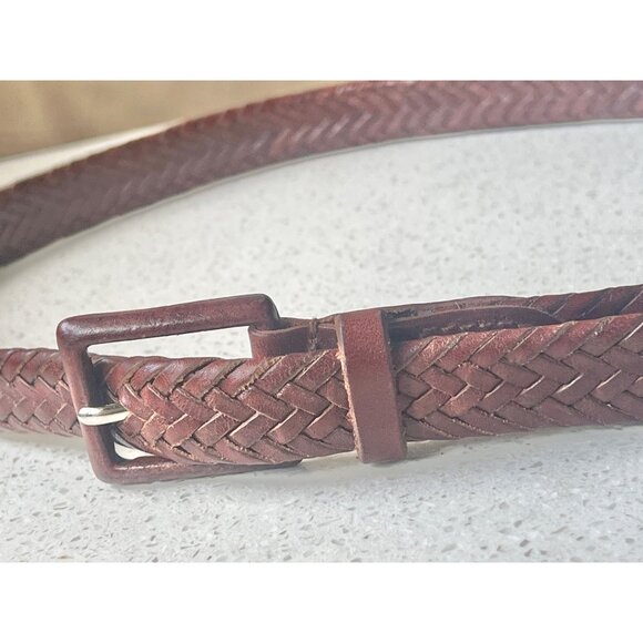 Talbots Womens Braided Leather Belt Brown 0.75" x 37”  Buckle 1.75” - Picture 2 of 10
